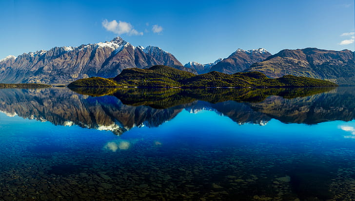 brown mountains near body of water under blue sky, glenorchy, glenorchy, HD wallpaper