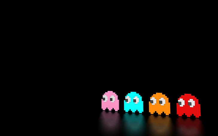 Pac-Man ghosts illustration, Pacman, video games, Clyde, Inky