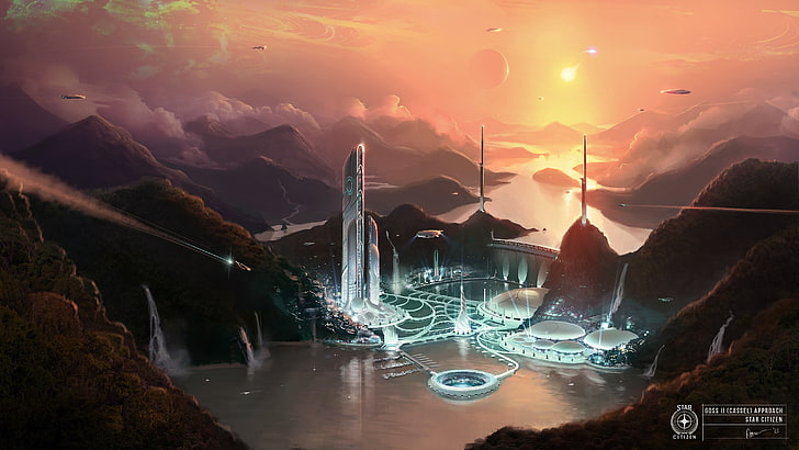 Star Citizen, video games, concept art, futuristic, water, sky