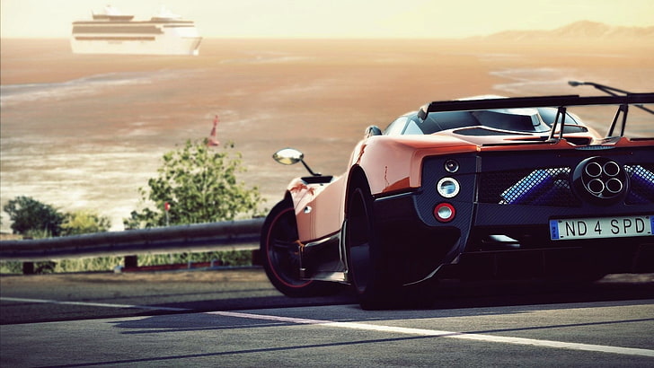orange super car, Need for Speed, Pagani Zonda, transportation