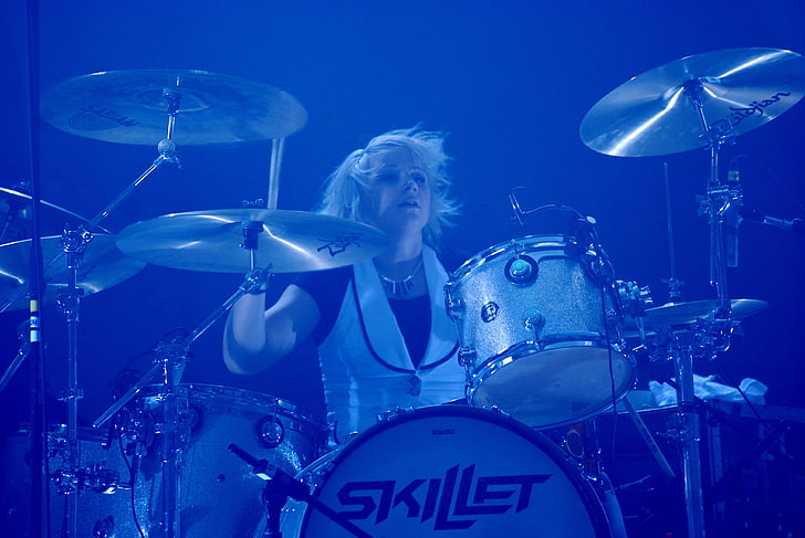 Skillet (band), Drummer, hard rock, music, women, musical instrument, HD wallpaper