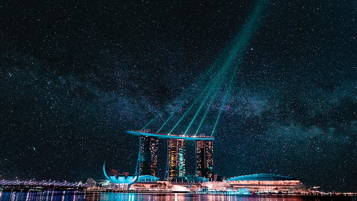 Buildings, Marina Bay Sands, Night, Singapore, Sky, HD wallpaper
