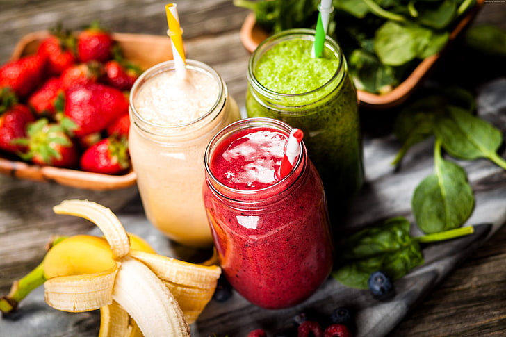 banana, strawberry, mint, smoothies, 5K, delicious, food and drink