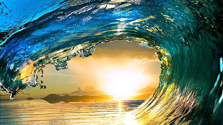 wave, water, ocean, sea, tsunami, dawn, cloudy, beautiful, force, HD wallpaper