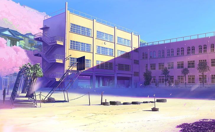 Schoolyard Manga, school campus wallpaper, Artistic, Anime, building exterior