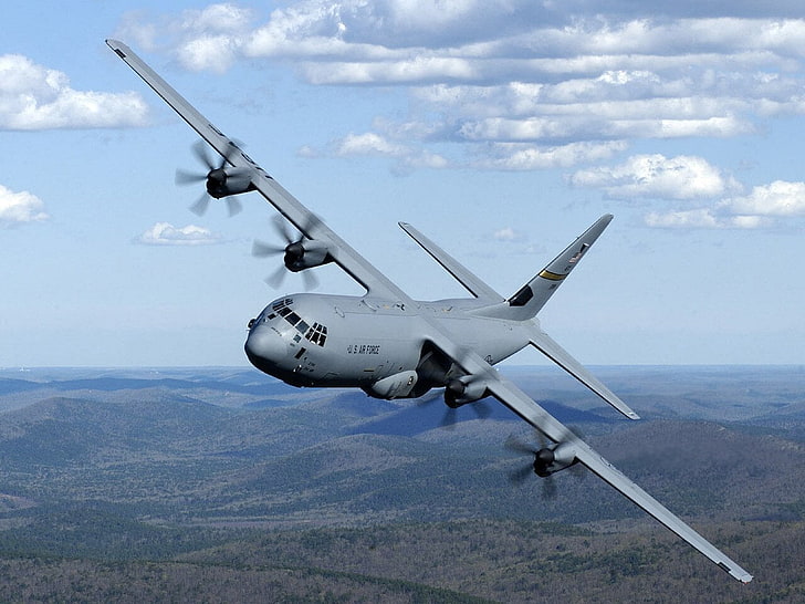Lockheed C 130 Hercules, gray propeller carrier plane, Aircrafts / Planes