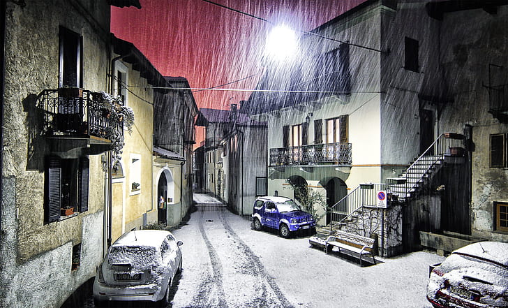 winter, snow, night, Italy, HD wallpaper