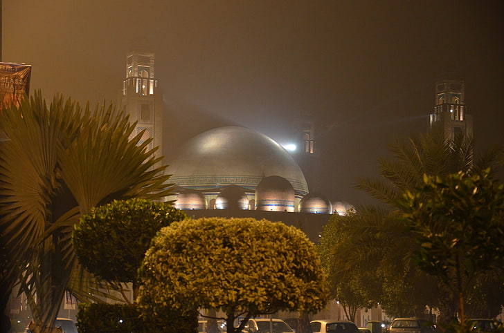 mosque, Islam, Lahore, Pakistan, night, plant, tree, building exterior, HD wallpaper