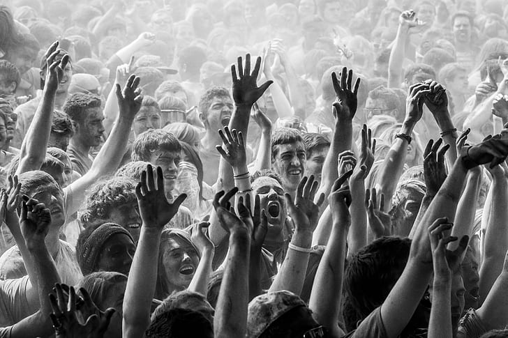 grayscale photo of people having a party, Holi, Festival of Colors