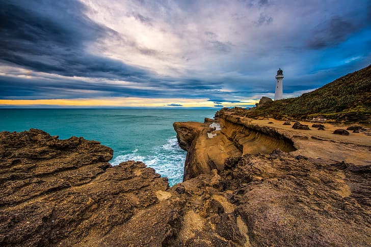 HD wallpaper: rocks, coast, lighthouse, New Zealand | Wallpaper Flare