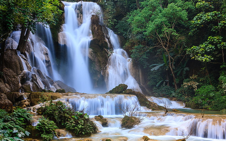 timelapse water falls, waterfall, waterfalls, Kuang Si Falls