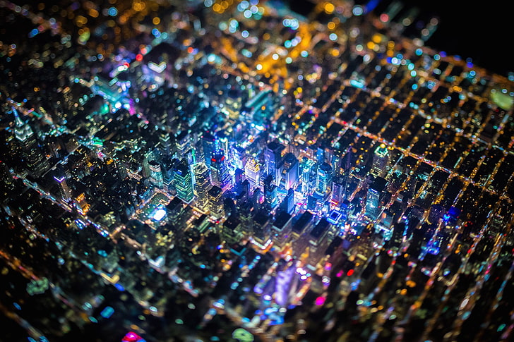 city buildings figurine with light, close-up photo of LED computer chips, HD wallpaper