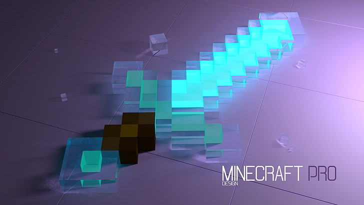blue and black Minecraft Pro sword illustration, Minecraft Wallpaper