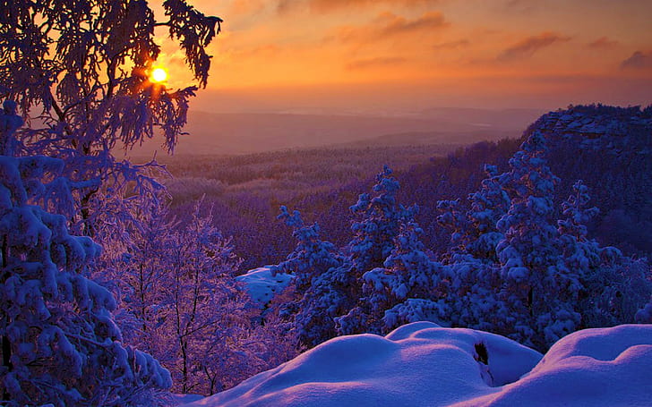 Winter Morning Sun Rise, snow, nature, scenic, beauty, nature and landscapes