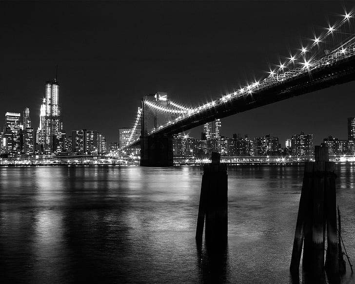 New York City, bridge, monochrome, HD wallpaper