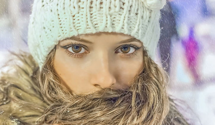 woolly hat, women, winter, cold, HD wallpaper