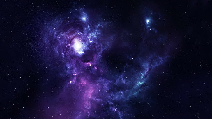 blue and purple sky, space, digital art, space art, astronomy