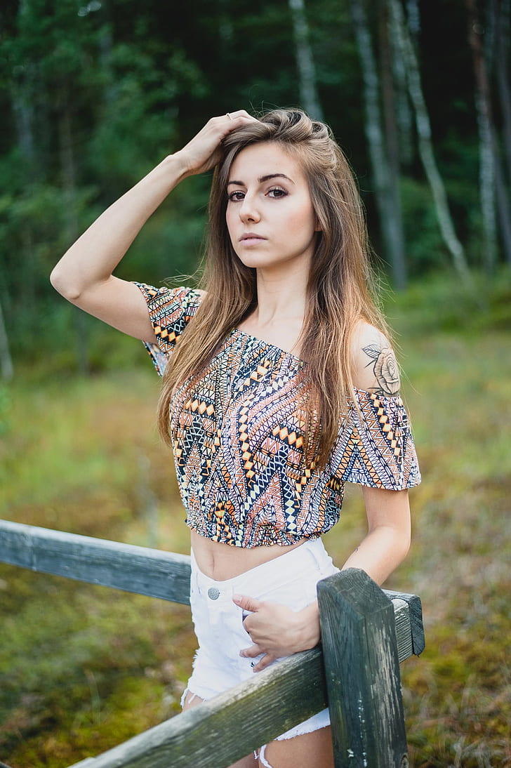 Eliza Wolniewicz, Patrycjusz, holding hair, model, brunette, HD wallpaper
