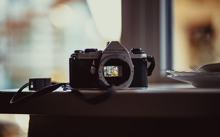 black Pentax SLR camera, photography themes, camera - photographic equipment