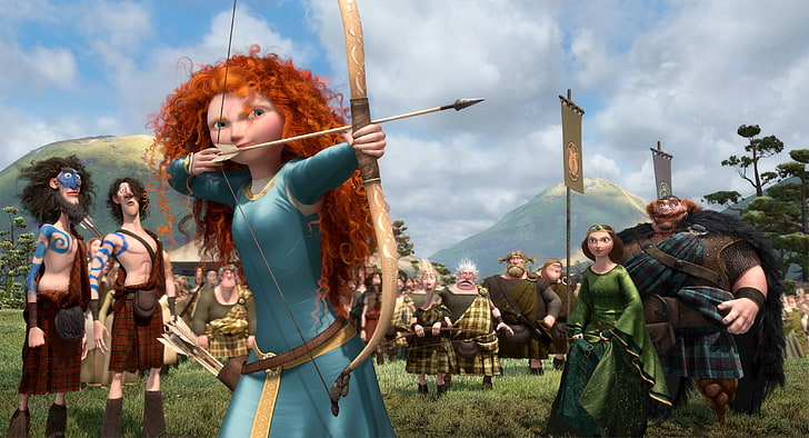 Merida from Brave digital wallpaper, cartoon, Scotland, warrior