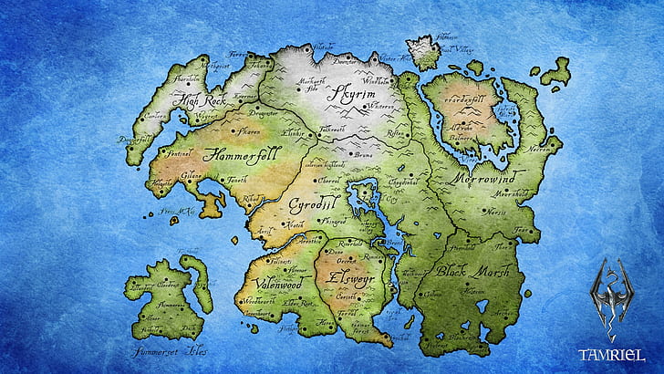 Skyrim Elder Scrolls Map Tamriel HD, video games