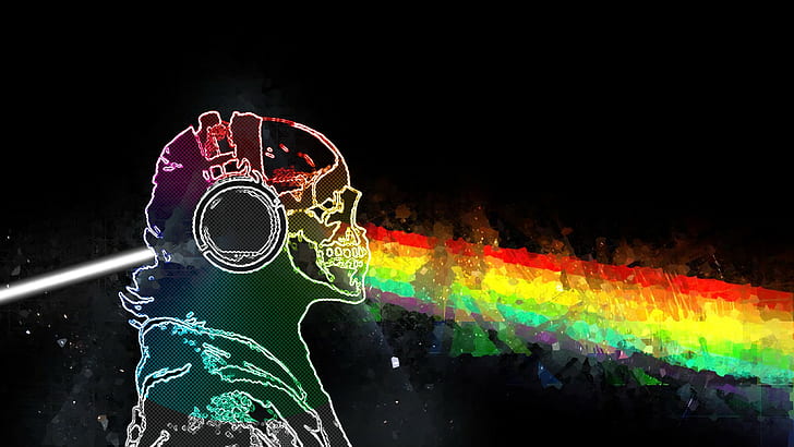 Skull and Bones, Rainbow, Prisma, Music, Pink Floyd, HD wallpaper