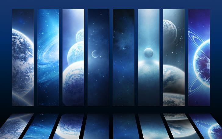 Blue outer space planets mosaic, space and planet, HD wallpaper