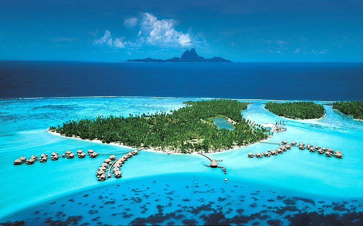 landscape, Bora Bora, beach, sea, hut, water, scenics - nature, HD wallpaper