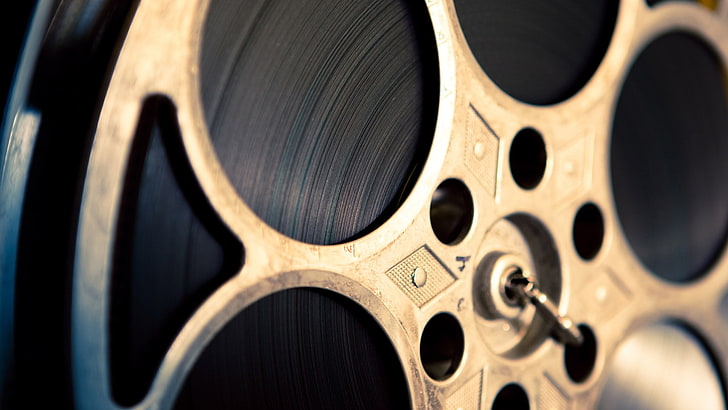 gray reel to reel projector, photography, closeup, depth of field