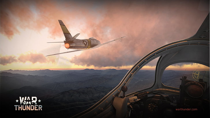 War Thunder digital wallpaper, sunset, speedometer, fighter, cabin