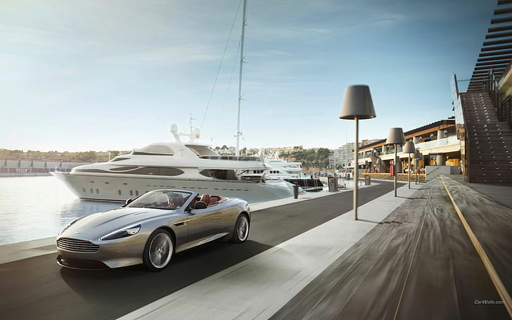 Aston Martin DB9 Yacht Motion Blur Boat HD, cars, HD wallpaper