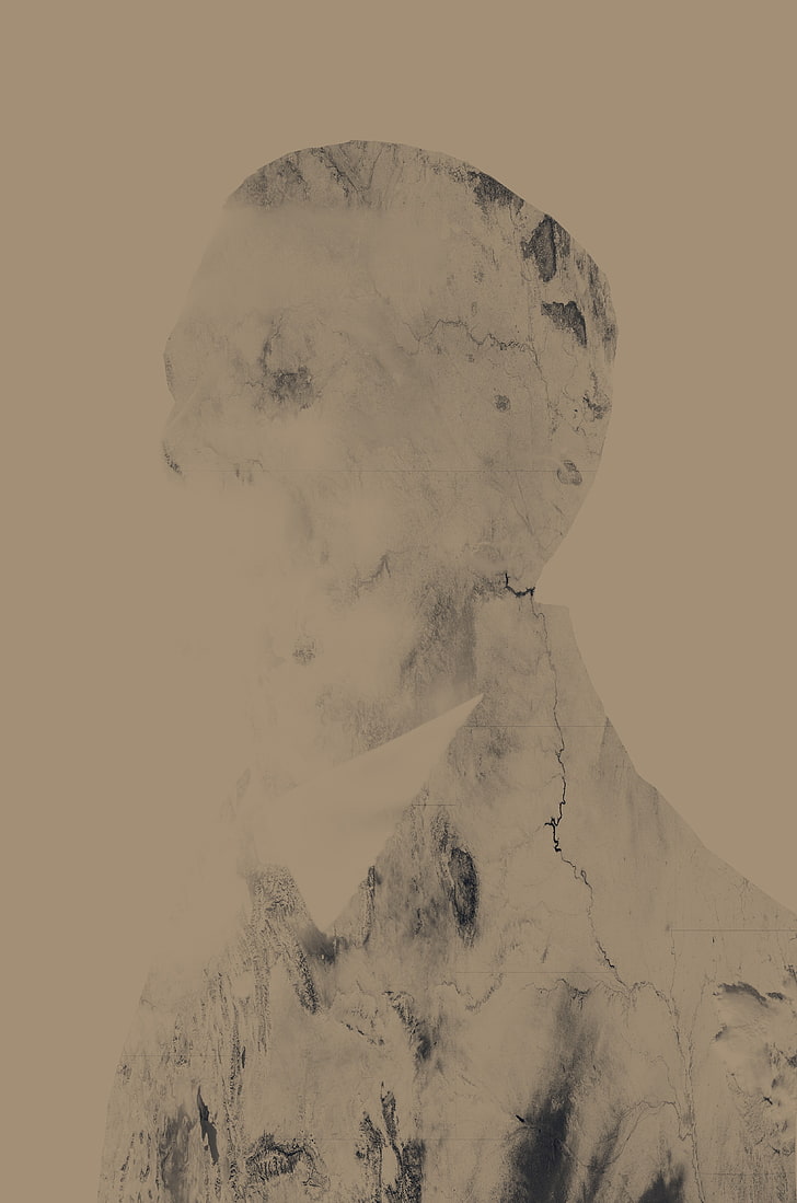 person illustration, double exposure, photography, stones, people