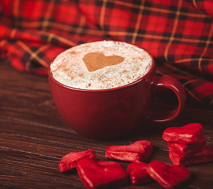 coffee, drink, love, food and drink, hot drink, red, cup, mug, HD wallpaper