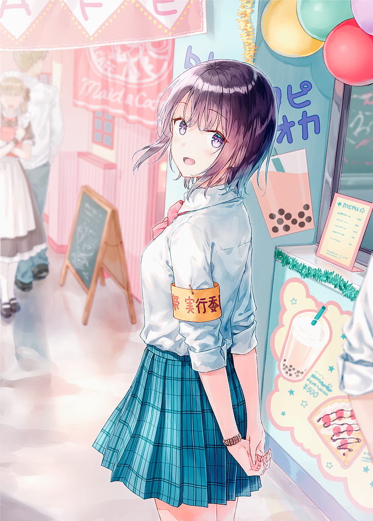 anime girls, original characters, school uniform, Hiten