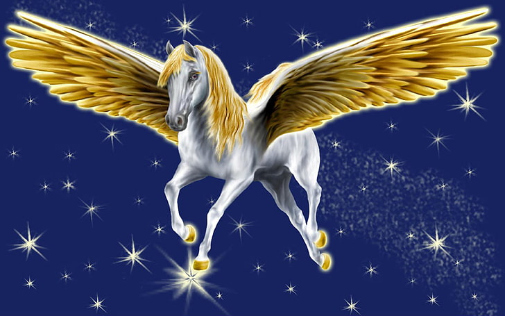 Pegasus Golden Wings Fantasy Desktop Background 3840×2400, animal, HD wallpaper