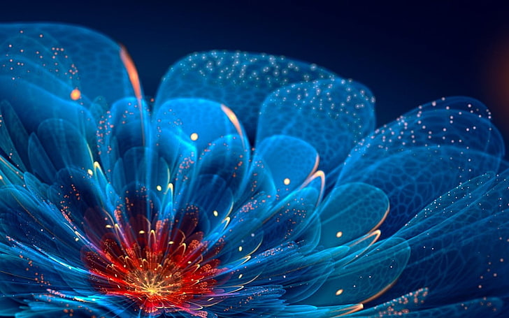 blue flower wallpaper, fractal, abstract, fractal flowers, blue flowers