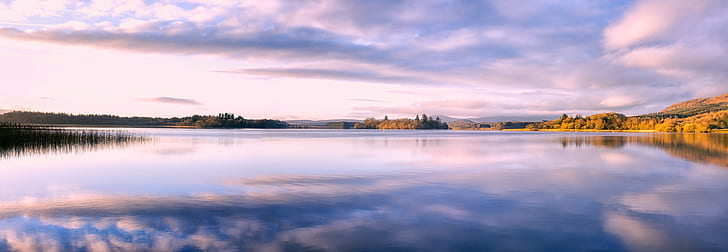 water photo of a sunset, Lonely  water, Scotland, Trossachs, Lake of Menteith, HD wallpaper