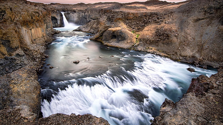 waterfalls between mountain, nature, landscape, rock, Iceland, HD wallpaper