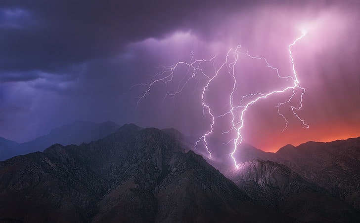 lightning storm wallpaper, nature, landscape, mountains, electric