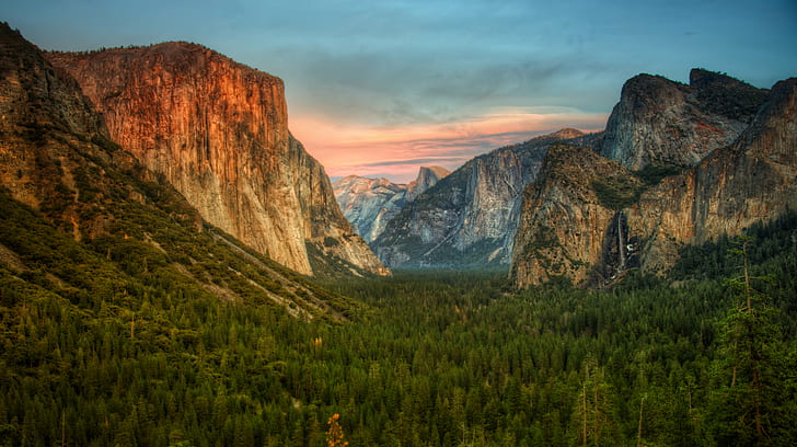 mountain near trees panoramic photography, Yosemite Valley, Valley View, HD wallpaper