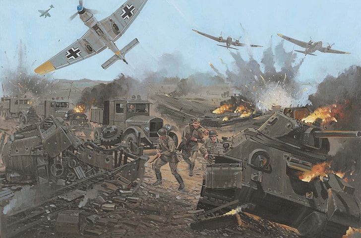 gray war tank illustration, city, figure, art, may, soldiers