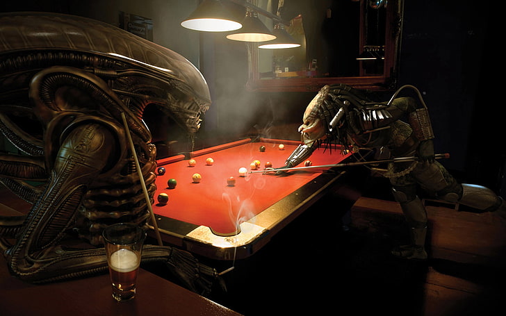 alien, aliens, bar, billiards, movie, pool, predator, sports