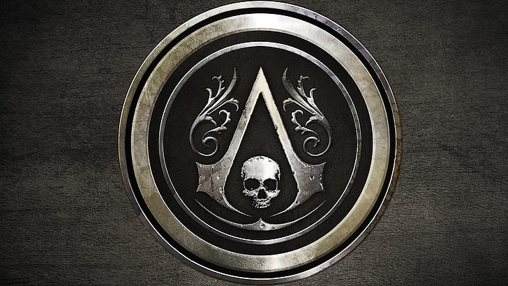 round silver-colored skull emblem, Assassin's Creed, Assassin's Creed: Black Flag, HD wallpaper
