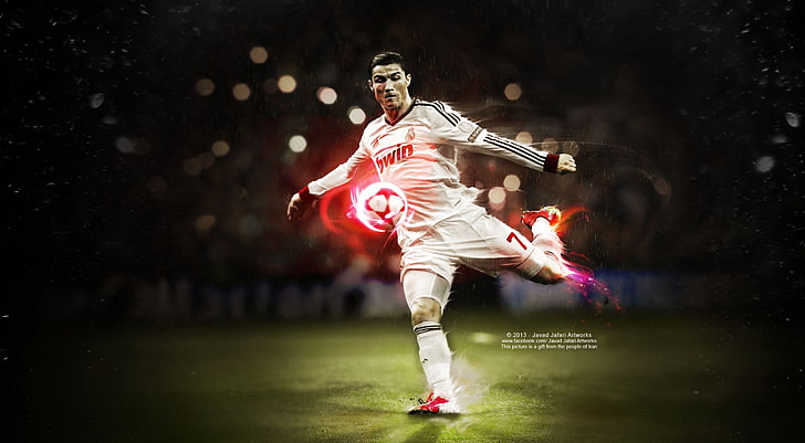 Ronaldo Kick, men's white and black adidas V-neck long-sleeved jersey, HD wallpaper
