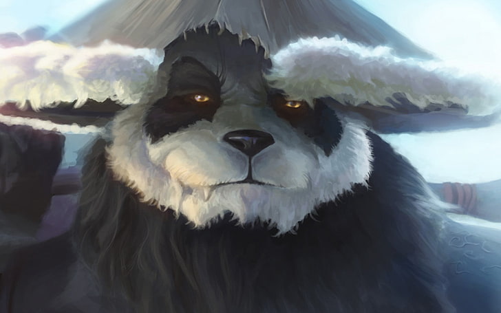 Panda wearing hat wallpaper, mists of pandaria, world of warcraft