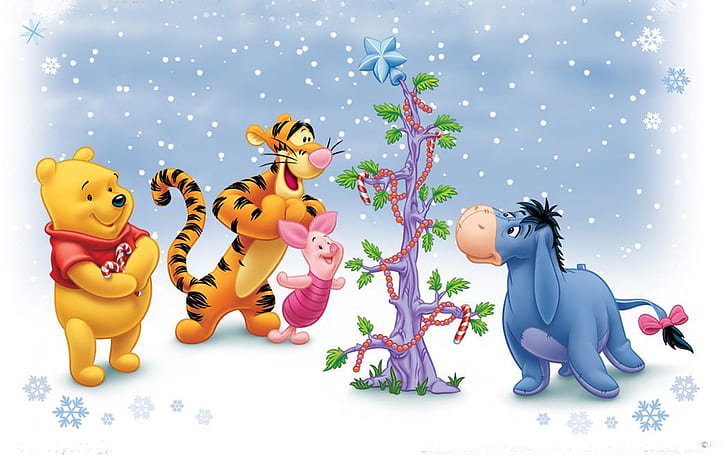 Cartoon Winnie The Pooh And Friends Winter Christmas Tree Wallpaper Hd 1920×1200