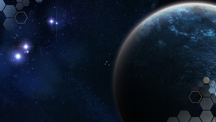 gray planet digital wallpaper, space, abstract, blue, space art
