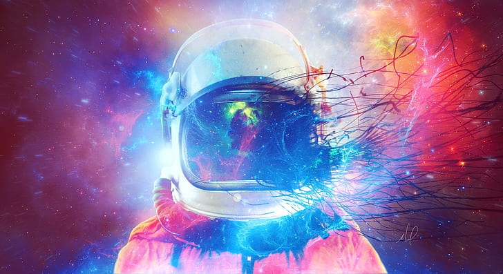 cosmonaut, space suit, multicolored, HD wallpaper