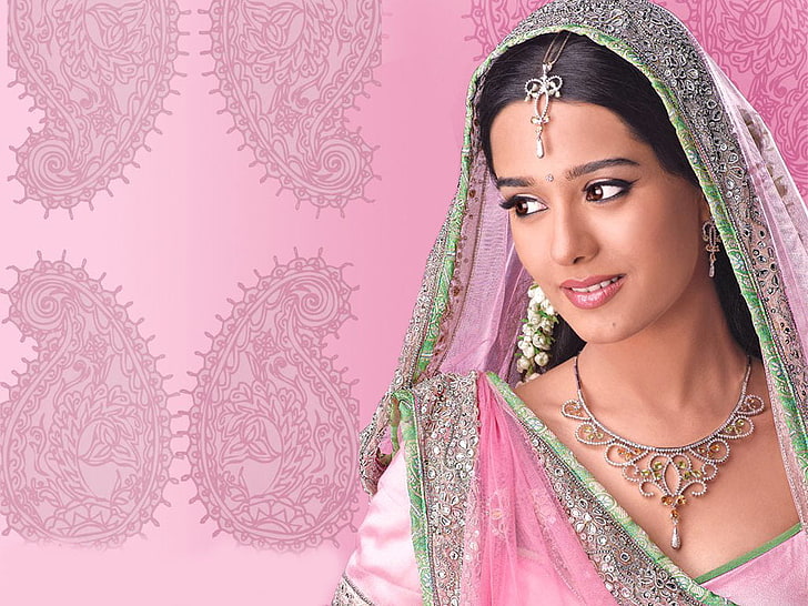 Amrita Rao In Pink Saree, women's pink, green, and gray floral hijab headscarf, HD wallpaper