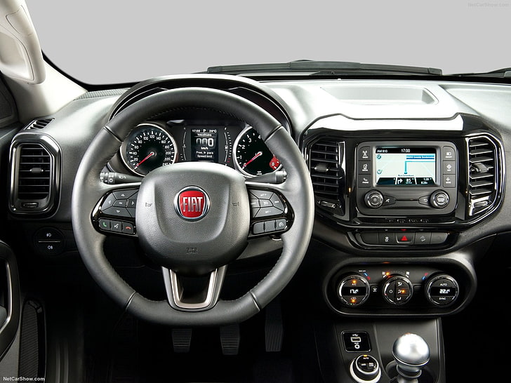 black FIAT multi-function steering wheel, car, car interior, mode of transportation